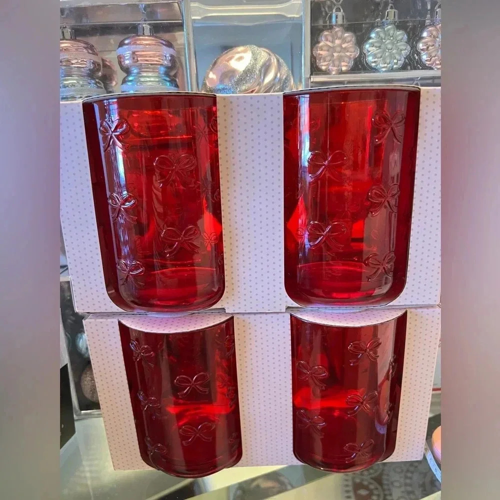 Cupcakes and Cashmere Elegant Red Bow Glass Set of 2 total of 4